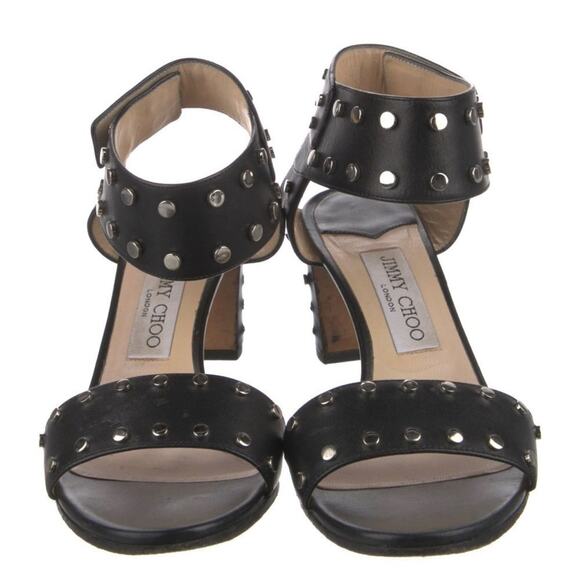 Jimmy Choo Sandal 7 or 37.5 Black Studded Leather Veto Sandal - Picture 3 of 11